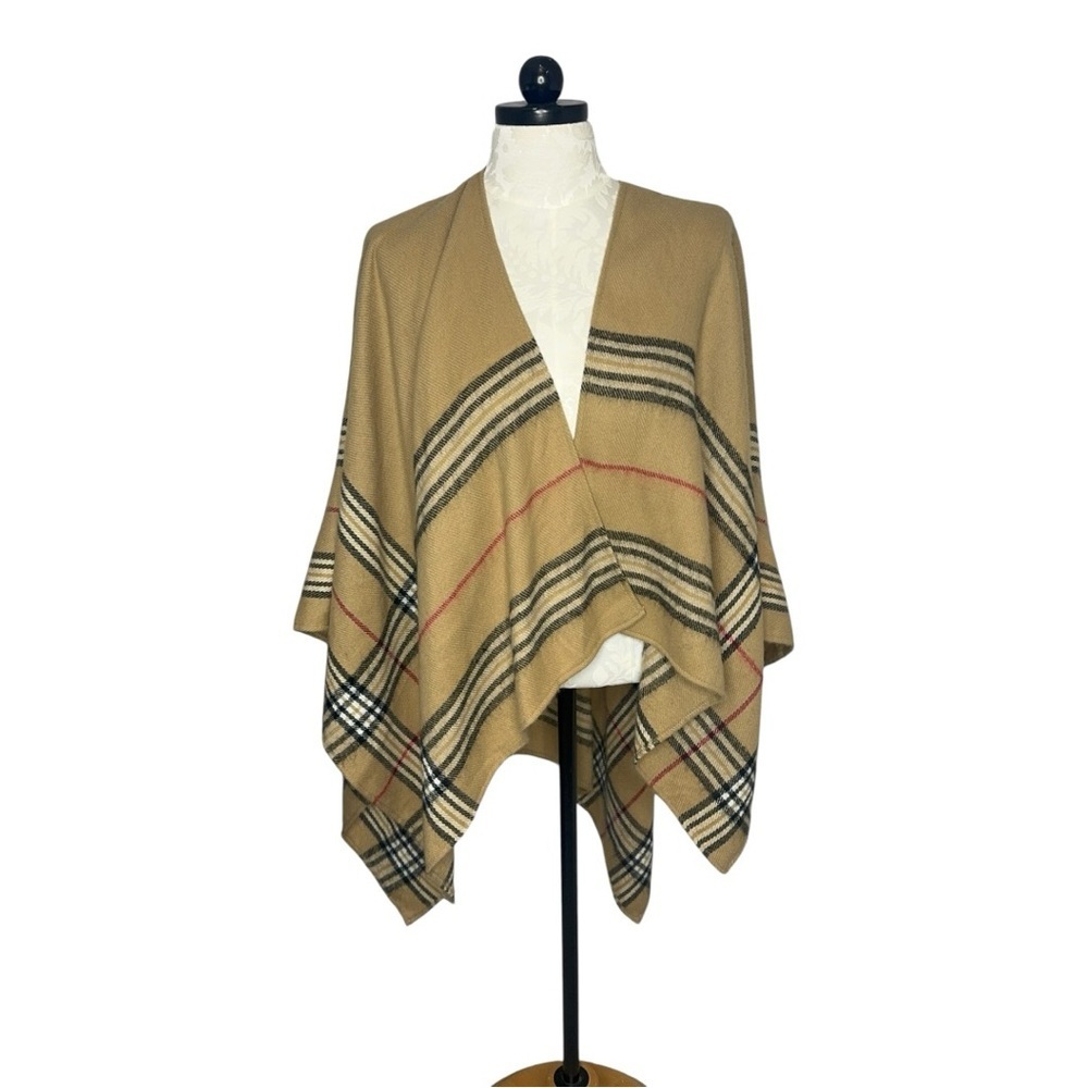 V.Frass Camel plaid shawl poncho one size - Picture 2 of 4